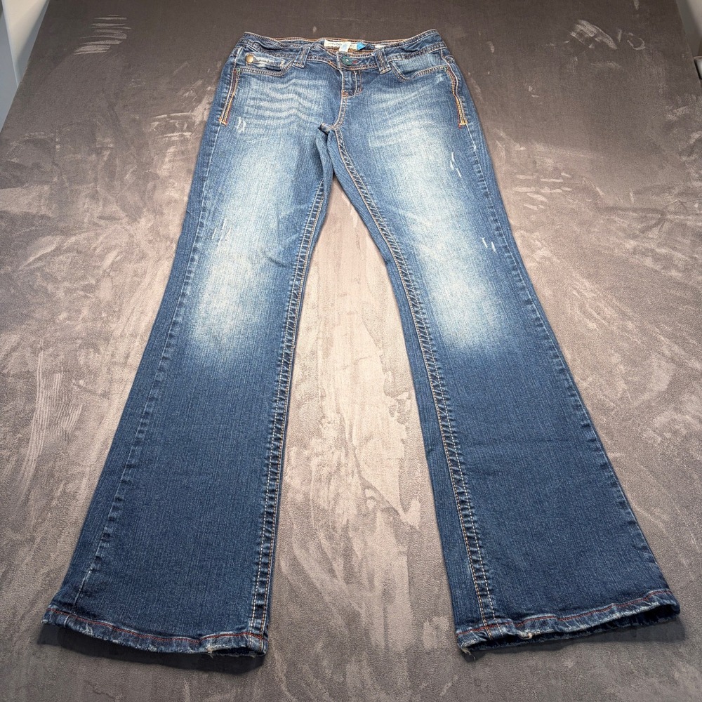 Aeropostale Hailee Skinny Flare Jeans Womens 7/8 Long Blue Curvy Low Rise Y2K